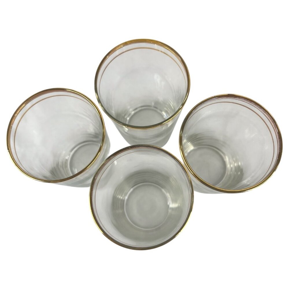 Set Of 4 Vintage Gold Rimmed Clear Glass Tumblers 8 Ounce Barware Drinking Glass - Picture 8 of 9